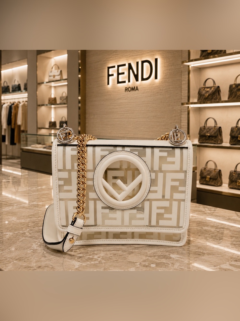 Authentic Fendi Kan I Transparent FF Monogram PVC Crossbody Bag w/Tags & Dustbag